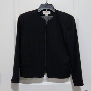 Vintage Talbots 8P Open Front 100% Wool Blazer Black Longsleeve Classic Career